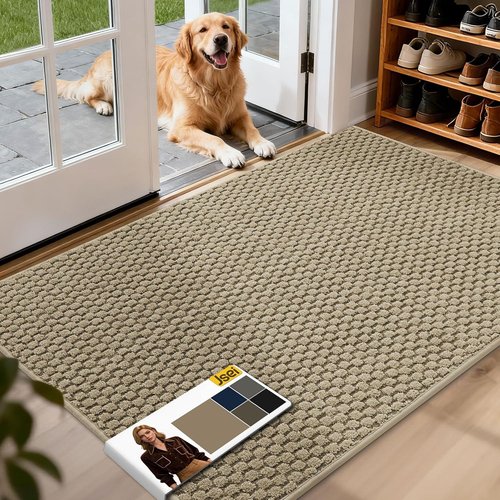 JSEI Dirt Trapper Door Mat - Non-Slip, Washable & Stain-Resistant Entryway Rug | 32"x48", Beige