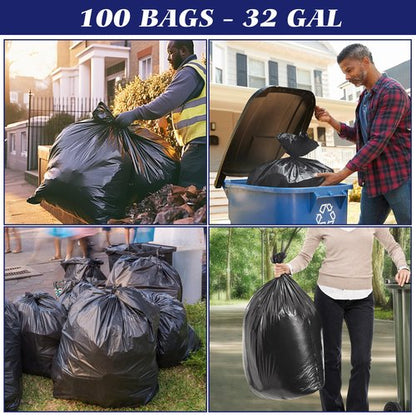 30-33 Gallon 100 Counts Large Trash Bags w/Ties Black Garbage Bags, Large Trash Can Liners for Home,Kitchen,Office,All Purpose Light Residential or Commercial Waste,Outdoor Lawn and Leaf Bags