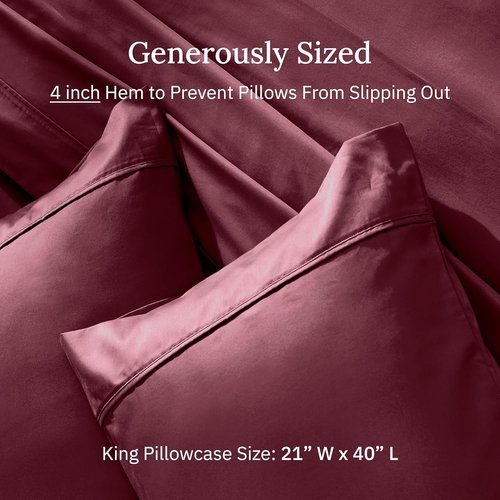 California Design Den King Size Pillowcase Set - 400 Thread Count 100% Cotton Sateen, Soft & Breathable | Burgundy Red