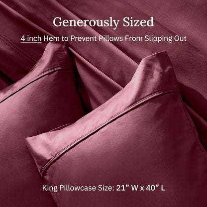 California Design Den King Size Pillowcase Set - 400 Thread Count 100% Cotton Sateen, Soft & Breathable | Burgundy Red