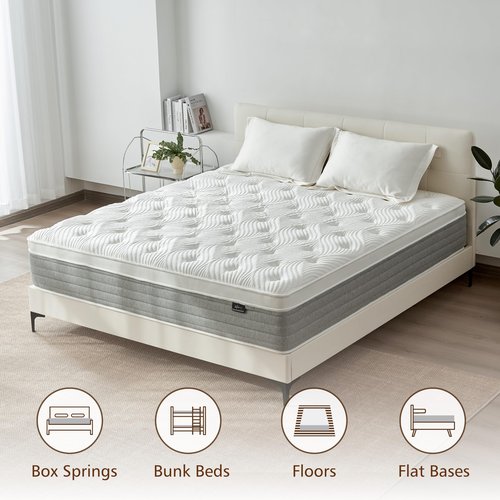 Fynterra Queen Mattress, 12 Inch Queen Mattress for Medium Firm, Individual Pocketed Springs for Pressure Relief & Low Motion Transfer, CertiPUR-US Certified