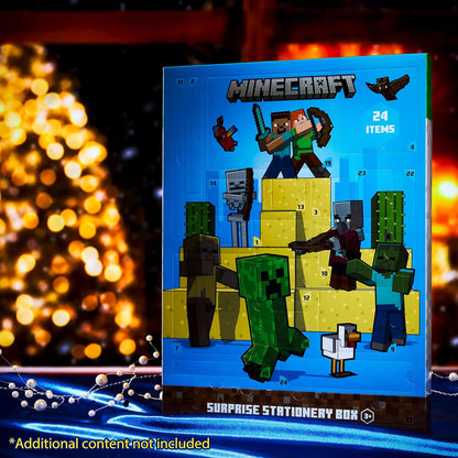 Minecraft Advent Calendar 2025 - 24 Fun Items Including Keychains, Pens & Notebooks | Blue/Green Gamer Gift