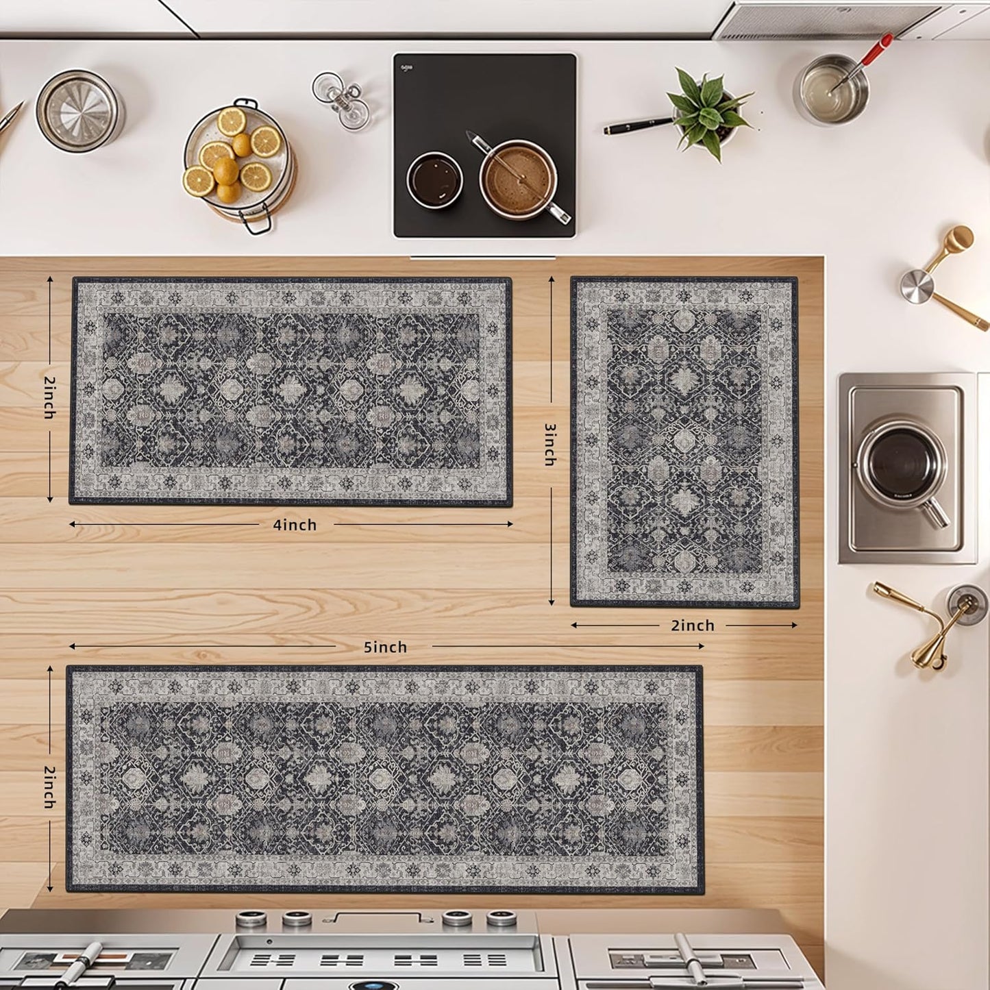 Skiennix Washable Kitchen Floor Mats - Non-Slip Water-Resistant Runners | Soft Decorative Rugs (2x3, 2x4, 2x5, 2x6, Black)