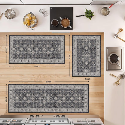 Skiennix Washable Kitchen Floor Mats - Non-Slip Water-Resistant Runners | Soft Decorative Rugs (2x3, 2x4, 2x5, 2x6, Black)