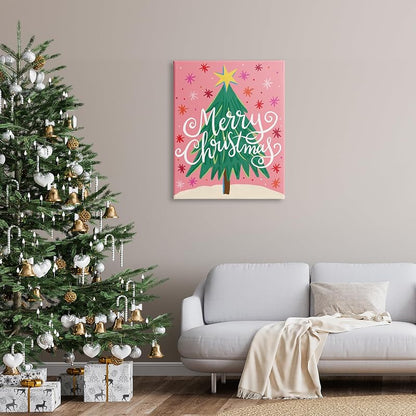 Unframed+Wrapped Canvas 40x30 Holiday Wall Art - Merry Christmas Pink Starry Pattern