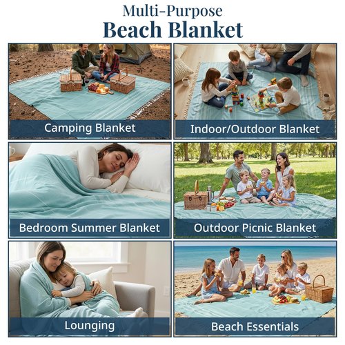 LANE LINEN Large Beach Blanket – Oversize Beach Towel, Beach Games for Family, Compact Quick-Dry Towel (82"x82"), Perfect for Lounging, Resort Stays, & Coastal Escapes - Aqua