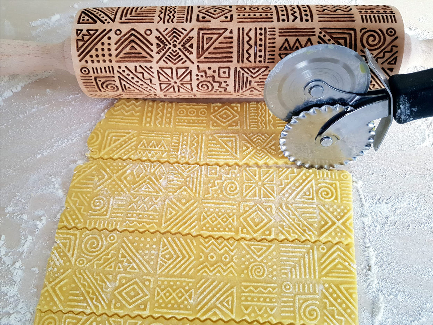 AFRICA Embossing Rolling Pin Dogh Roller with Tribal Pattern for Embossed Cookies and Pottery by Algis Crafts