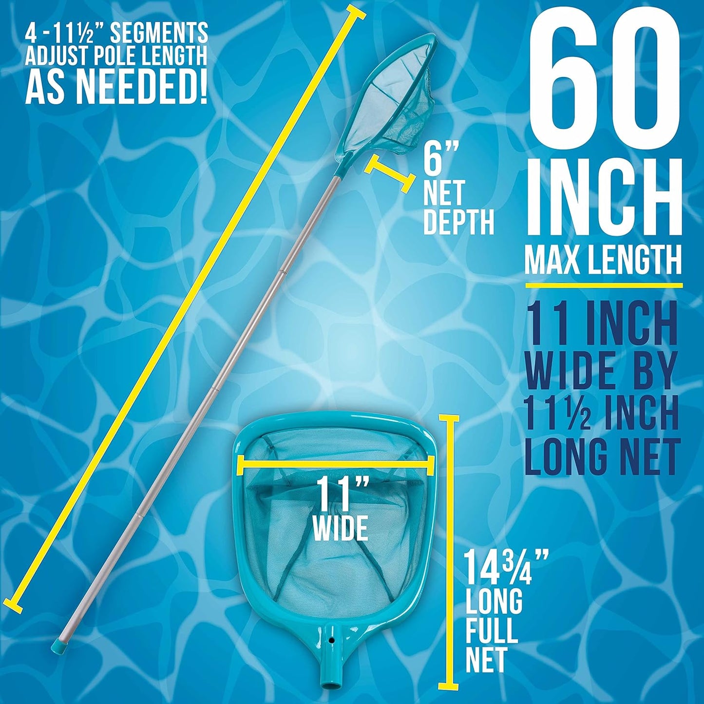 U.S. Pool Supply 5-Foot Leaf Skimmer Net - Ultra Fine Mesh for Fast Cleaning | 60" Long, 4 Aluminum Pole Sections