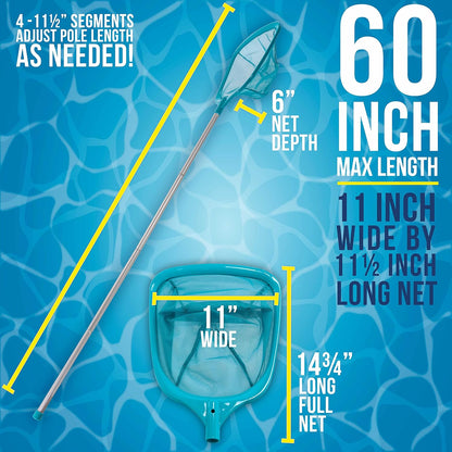 U.S. Pool Supply 5-Foot Leaf Skimmer Net - Ultra Fine Mesh for Fast Cleaning | 60" Long, 4 Aluminum Pole Sections