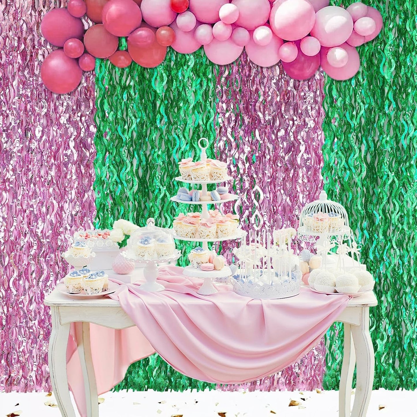 Skiennix 6 Pack Foil Fringe Curtains - Wavy Metallic Tinsel Backdrop for Birthday & Wedding Decor