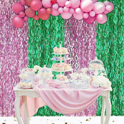 Skiennix 6 Pack Foil Fringe Curtains - Wavy Metallic Tinsel Backdrop for Birthday & Wedding Decor