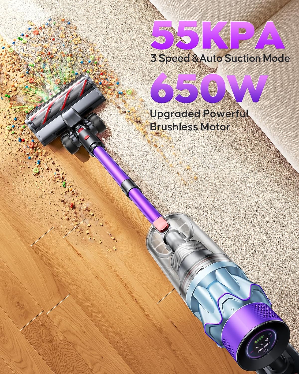 Skiennix Cordless Vacuum Cleaner - 70-Minute Runtime, 650W Power, Self-Standing Design | Ideal for Home, Pets & Hardwood Floors