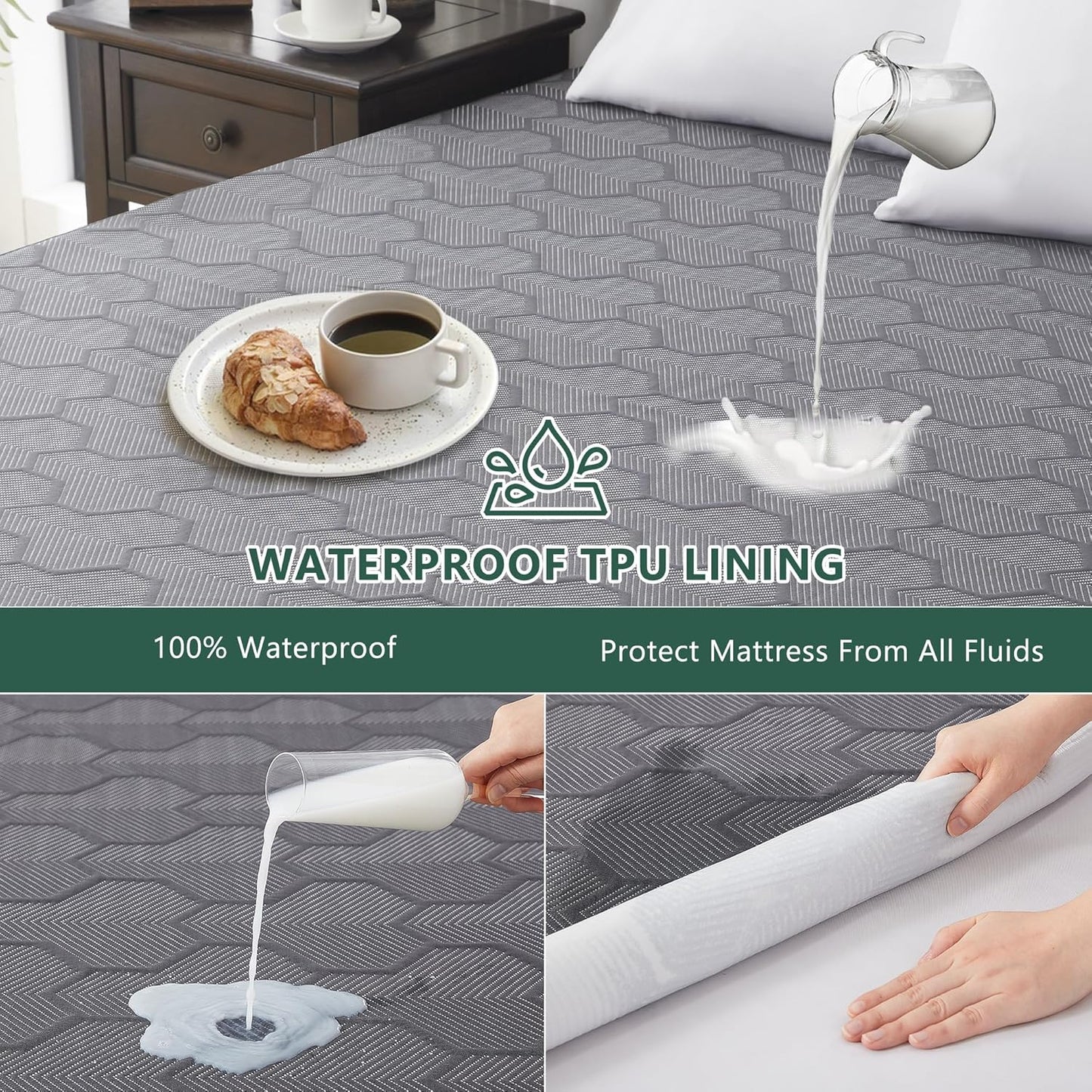 Skiennix Twin Size Waterproof Mattress Protector - Breathable 3D Air Fabric, Deep Pocket, Grey