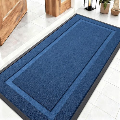 OLANLY Front Door Mat Indoor Outdoor Entrance, Waterproof All-Season, All-Weather Doormat, Sturdy Natural Rubber, Low Profile, Easy Clean Patio Porch Entryway Mat, 47x23, Navy Blue