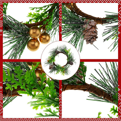 Regine Switzerland Christmas Candle Rings - 6 Pcs Mini Wreaths with Berries & Pine Cones | 4.7 Inch Holiday Decor