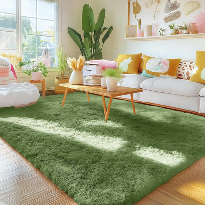 OLANLY Area Rugs - Soft Fluffy Shaggy Indoor Carpet for Living Room & Bedroom | 4x5.9 ft Green