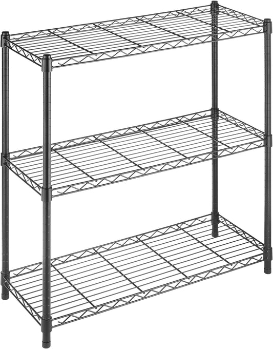 Whitmor 3 Tier Shelving Unit - Heavy Duty Metal Storage Shelves | 400 lbs Capacity Per Shelf, Adjustable, Black, 36"L x 14"W x 36"H