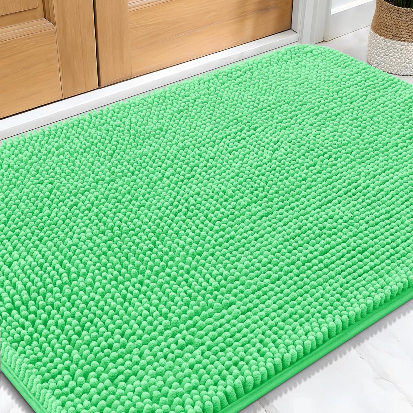 OLANLY Dog Door Mat - Absorbent Non-Slip Chenille Mat for Muddy Paws | 30x20 Mint Green Indoor Carpet