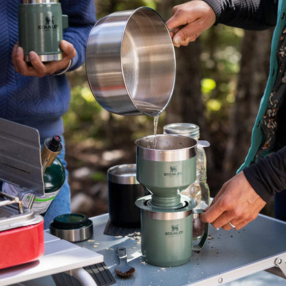 STANLEY Perfect Brew Pour Over Set - 12 oz Insulated Camp Mug with Lid & Reusable Filter | BPA-Free Hammertone Green