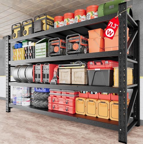 Heavy Duty Garage Shelving Units by [Brand Name] - 5000LBS Capacity Black Metal Storage Rack | 71.3"W x 24"D x 70"H