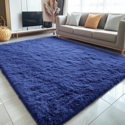 OLANLY Large Area Rug - Soft Fluffy Shaggy Carpet for Living Room & Bedroom | Navy Blue, Machine Washable