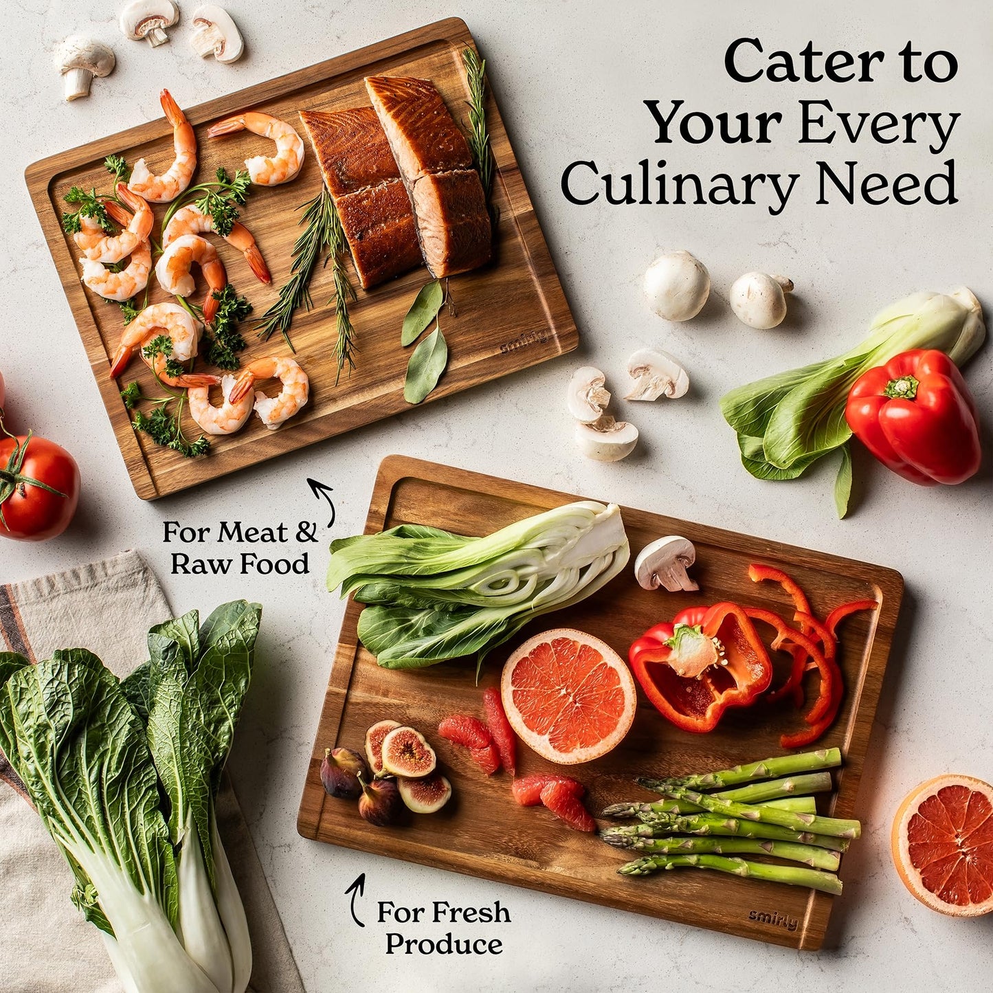 SMIRLY Wood Cutting Board, Bamboo Cutting Board Set, Chopping Board and Wooden Cutting Boards for Kitchen, Small Wood Cutting Board and butcher block (Acacia Wood, 2 Pack)