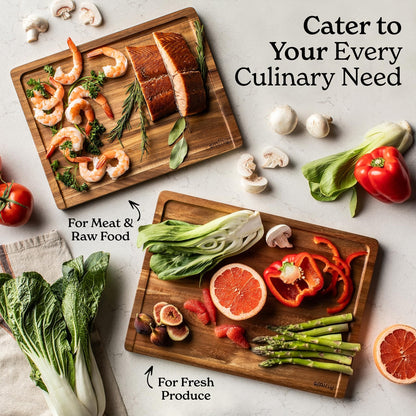 SMIRLY Wood Cutting Board, Bamboo Cutting Board Set, Chopping Board and Wooden Cutting Boards for Kitchen, Small Wood Cutting Board and butcher block (Acacia Wood, 2 Pack)