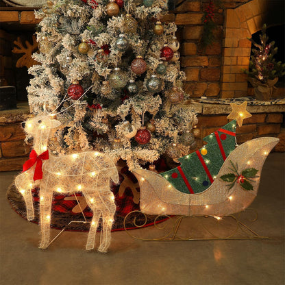 WATERGLIDE Christmas Decorations - 23 Inch Lighted Reindeer & Santa Sleigh | Pre-Lit 2D Yard Decor for Festive Outdoor Display