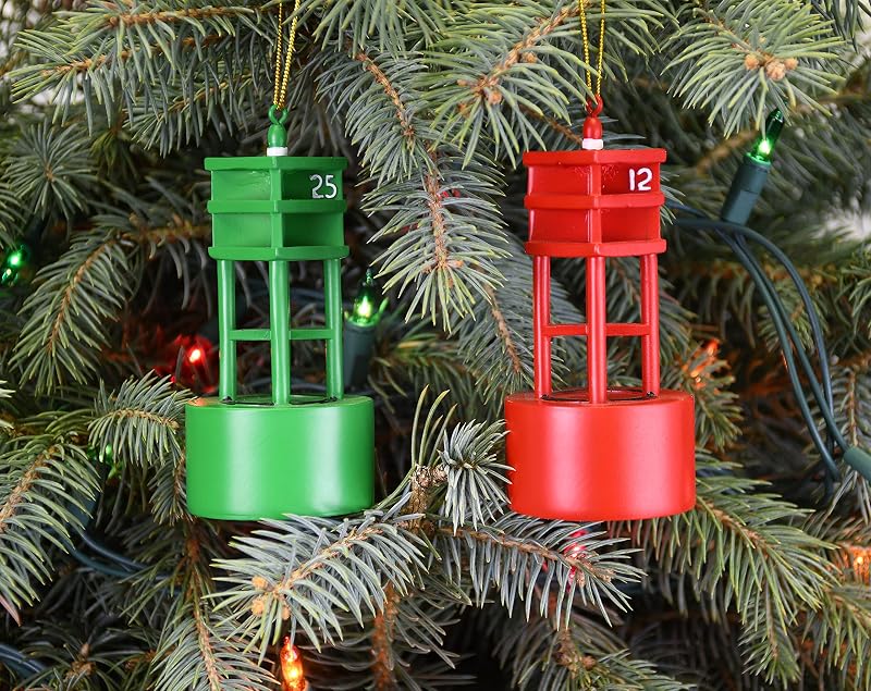 Port and Starboard Channel Marker Ornament Set - Nautical Boating Christmas Decorations