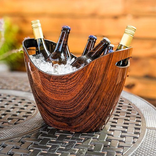 BREKX Cherry-Oak Wood Curved Beverage Tub, Wine Chiller and Ice Bucket, 8 Quarts