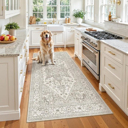 Madane Hallway Runner Rug - Vintage Washable Soft Non-Slip Indoor Carpet | 3x6 Beige/Brown
