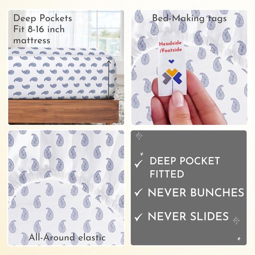 California Design Den Full Size Bed Sheets Set - 400 Thread Count, 100% Cotton, Deep Pocket - Paisley Blue