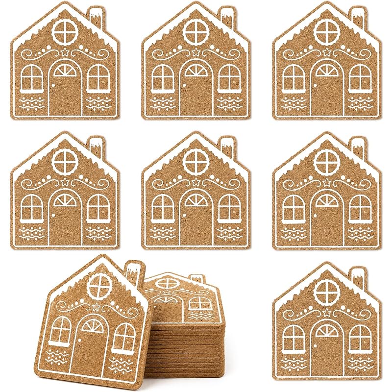 Dingion Absorbent Coasters with Cork Base - Gingerbread House (12 Pcs) Variation of THIS listing