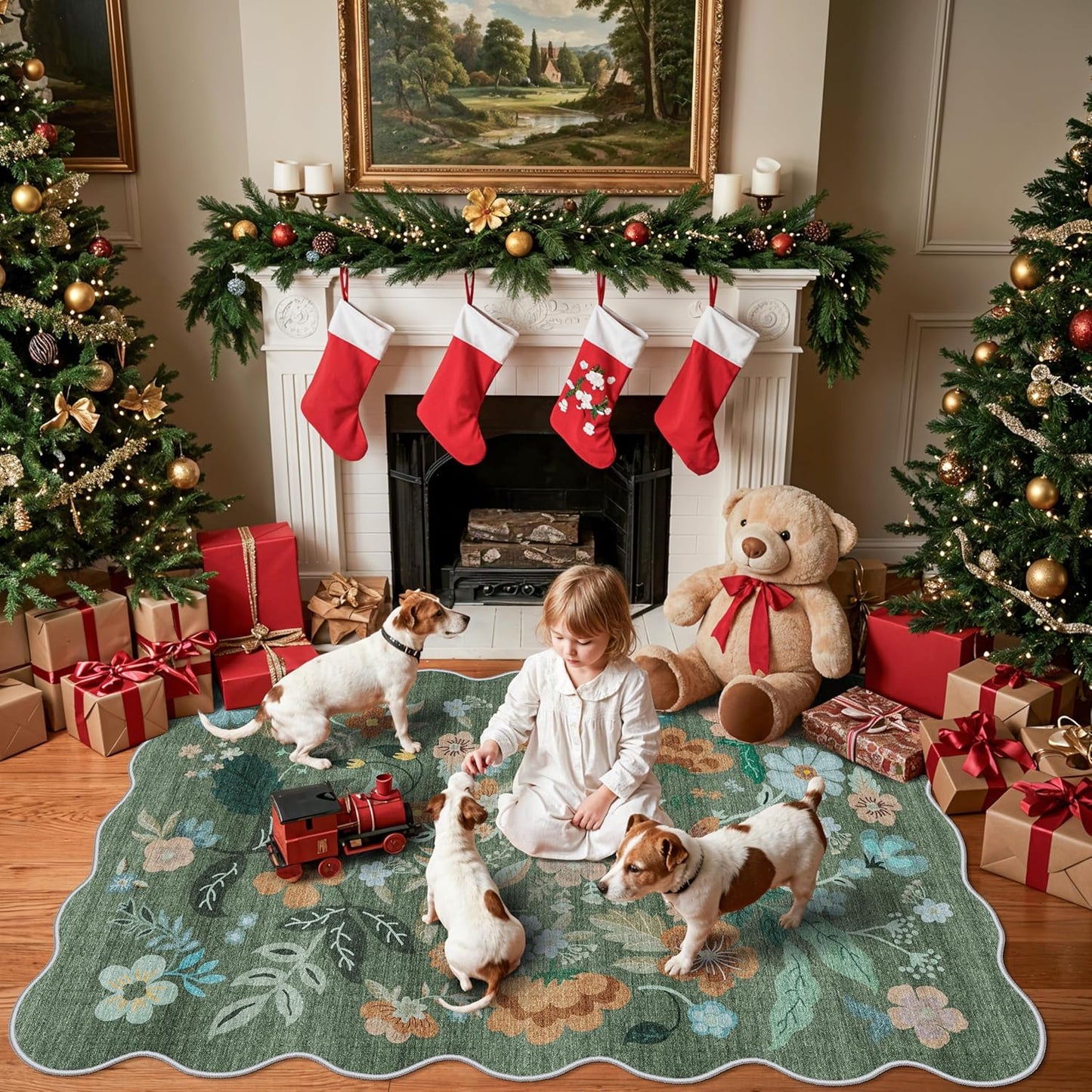 Skiennix 4x6 Living Room Area Rug - Washable Floral Design | Non-Slip & Non-Shedding Carpet for Kids Room