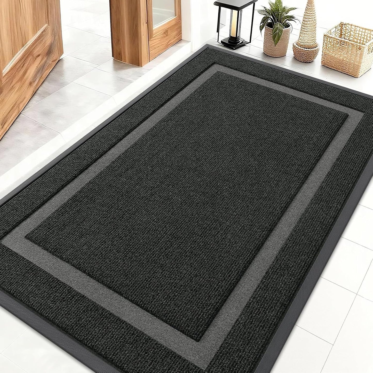OLANLY Waterproof Front Door Mat - All-Season, Fade Resistant, Easy Clean | 47x30 Inches, Black