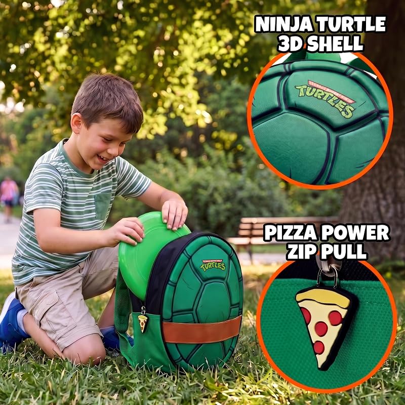 TMNT Kids Backpack – Novelty Green Turtle Shell, Adjustable Straps