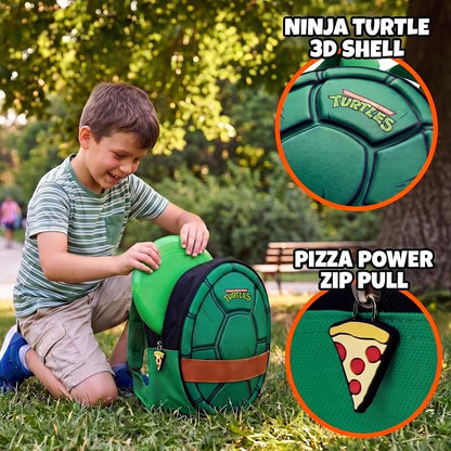 TMNT Kids Backpack – Novelty Green Turtle Shell, Adjustable Straps