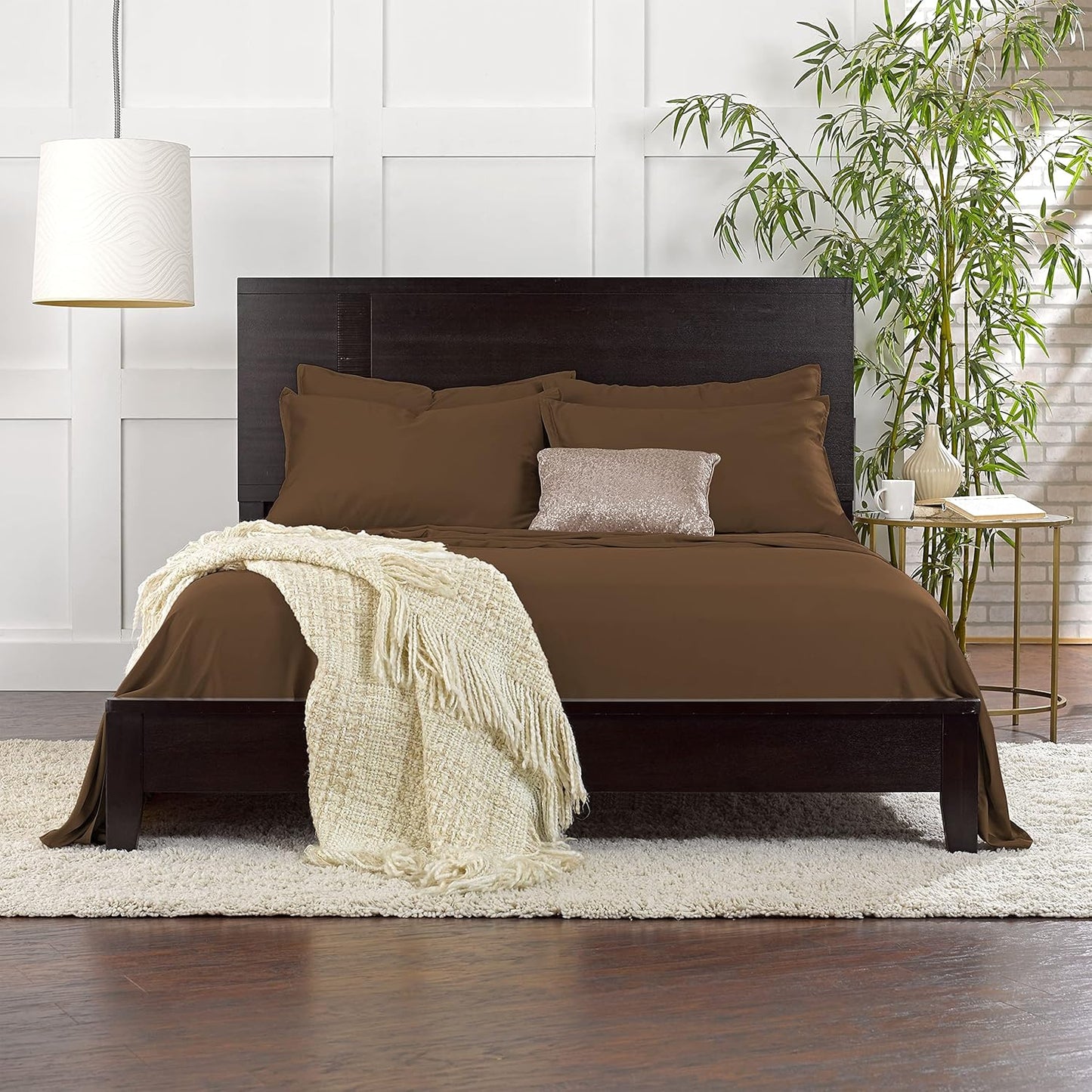 Pure Bamboo Split King Sheets - 100% Organic Viscose Bed Sheet Set, Soft & Cooling, 2 Fitted Sheets (Coconut Husk)