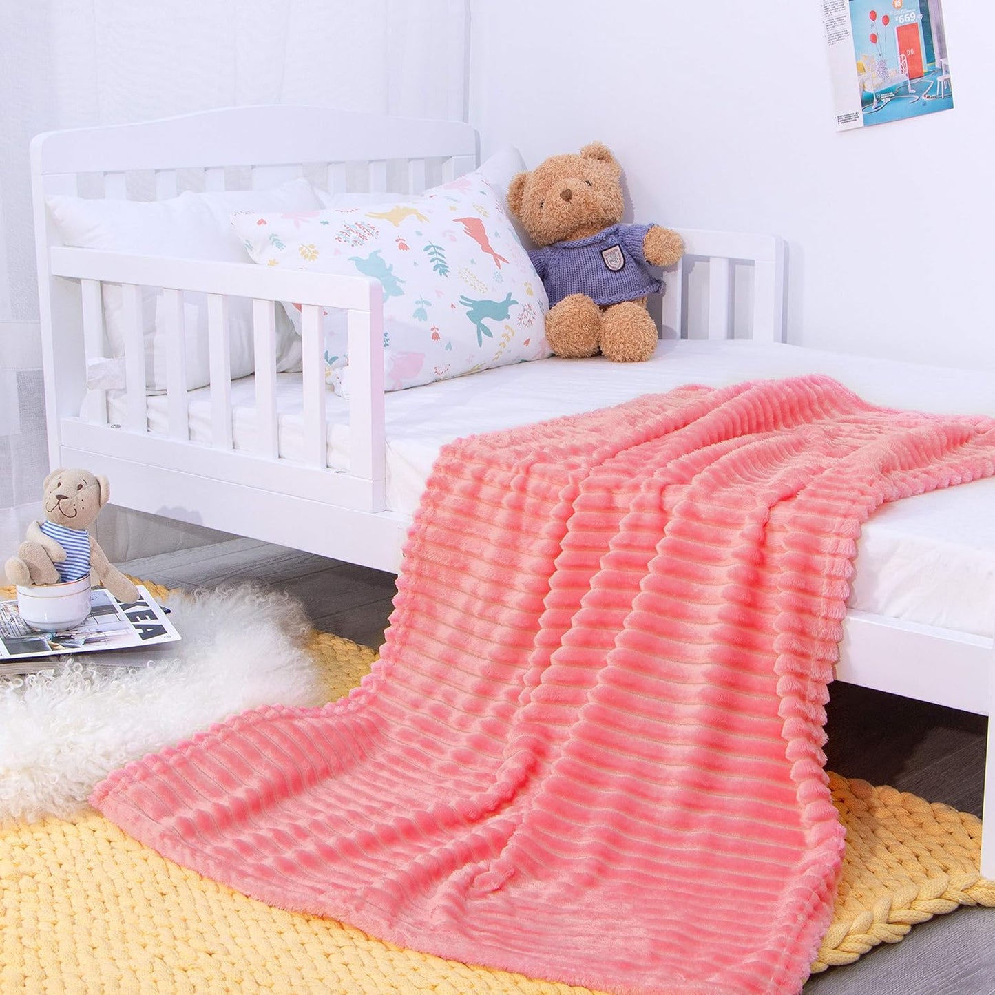 NTBAY Flannel Toddler Blanket - Fluffy Reversible Stripes Design, Warm & Lightweight, 30x40 Inches, Pink