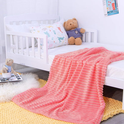 NTBAY Flannel Toddler Blanket - Fluffy Reversible Stripes Design, Warm & Lightweight, 30x40 Inches, Pink