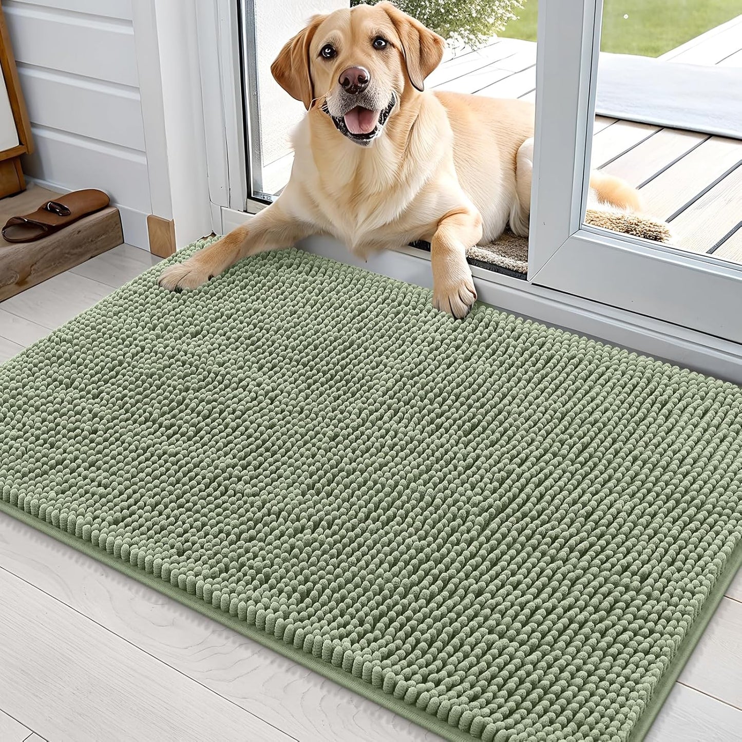 OLANLY Dog Door Mat - Absorbent Non-Slip Mud Mat for Indoor Use | 35x24 Inches, Sage Green