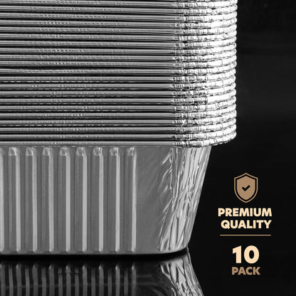PlasticPro Aluminum Pans - 10 Pack Heavy-Duty 12.5'' x 9'' Disposable Foil Pans with Covers for Baking