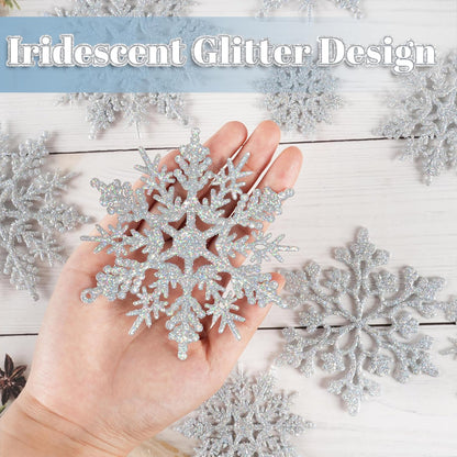 Skiennix 36-Piece Iridescent Silver Christmas Snowflake Ornaments - Sparkling Glitter Decor for Winter Wonderland Parties