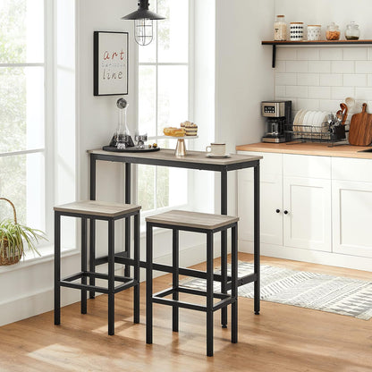 VASAGLE Bar Stools - Set of 2 Industrial Kitchen Chairs with Footrest - 25.6 Inch Tall, Greige & Black