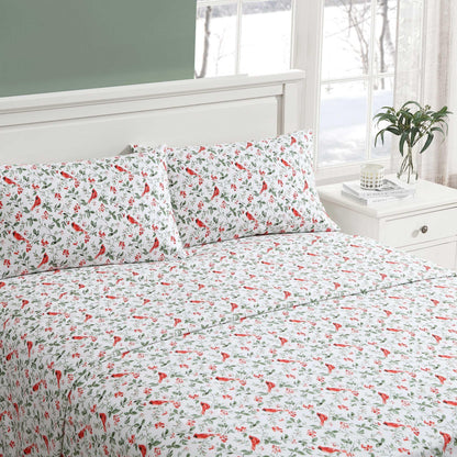 Laura Ashley - King Sheets, Breathable Cotton Flannel Bedding with Deep Pockets, Brushed for Extra Softness & Comfort, Oeko-Tex Certified (Jolly Cardinals Green, King)