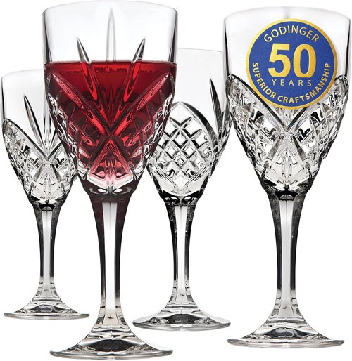 Godinger Dublin Wine Glasses - Elegant Stemmed Goblets | 10oz Set of 4 for Stylish Entertaining