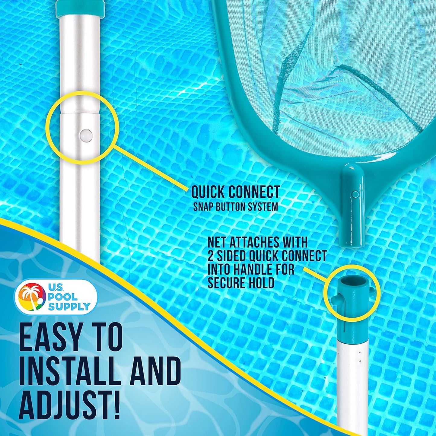 U.S. Pool Supply 5-Foot Leaf Skimmer Net - Ultra Fine Mesh for Fast Cleaning | 60" Long, 4 Aluminum Pole Sections