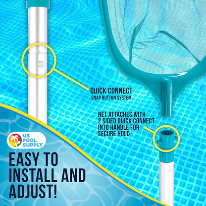 U.S. Pool Supply 5-Foot Leaf Skimmer Net - Ultra Fine Mesh for Fast Cleaning | 60" Long, 4 Aluminum Pole Sections