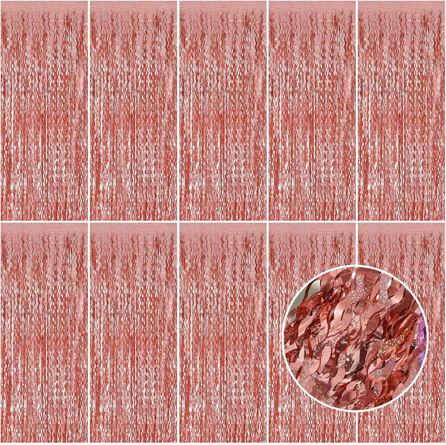 Rose Gold Tinsel Foil Fringe Curtains - Wavy Backdrop for Parties & Events | Photo Booth Decor