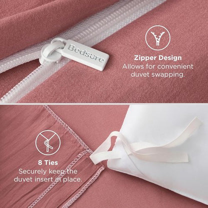 Bedsure Pink Clay Duvet Cover Set - Extra Soft Twin/Twin XL Bedding with Zipper Closure & Pillow Sham